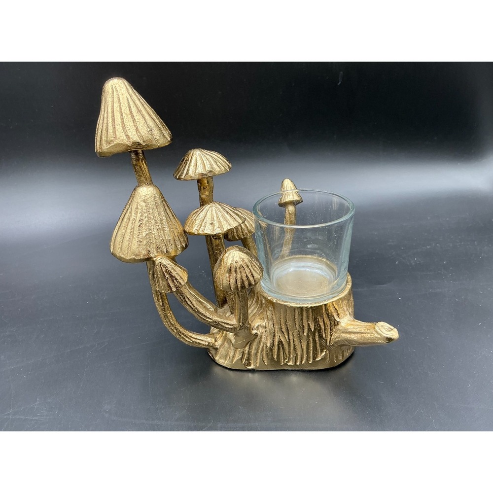 World Market Brass Mushroom Votive Tealight Holder Forest Stump Candle Stand